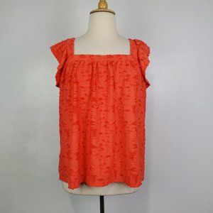 LC Lauren Conrad Orange Ruffle Sleeve Strappy V-Back Textured Top NEW NWT 1X